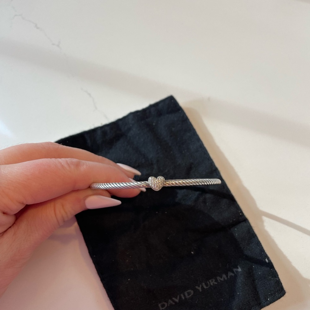 David Yurman sterling silver heart bracelet with pave diamonds